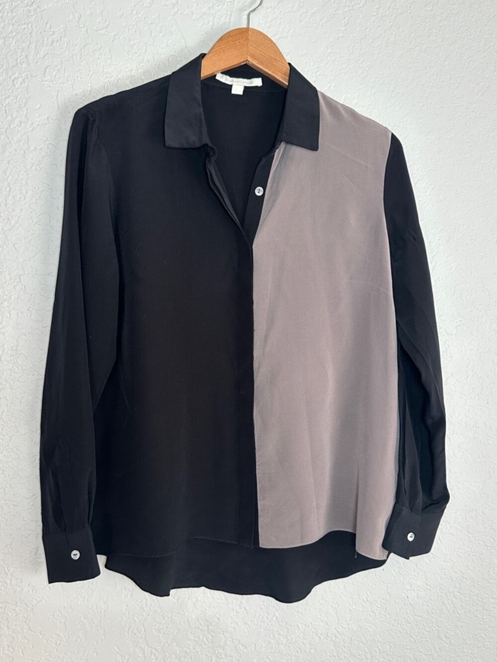 Jonathan Simkhai Black Taupe Silk Blouse Colorblock Minimalist City Chic Large